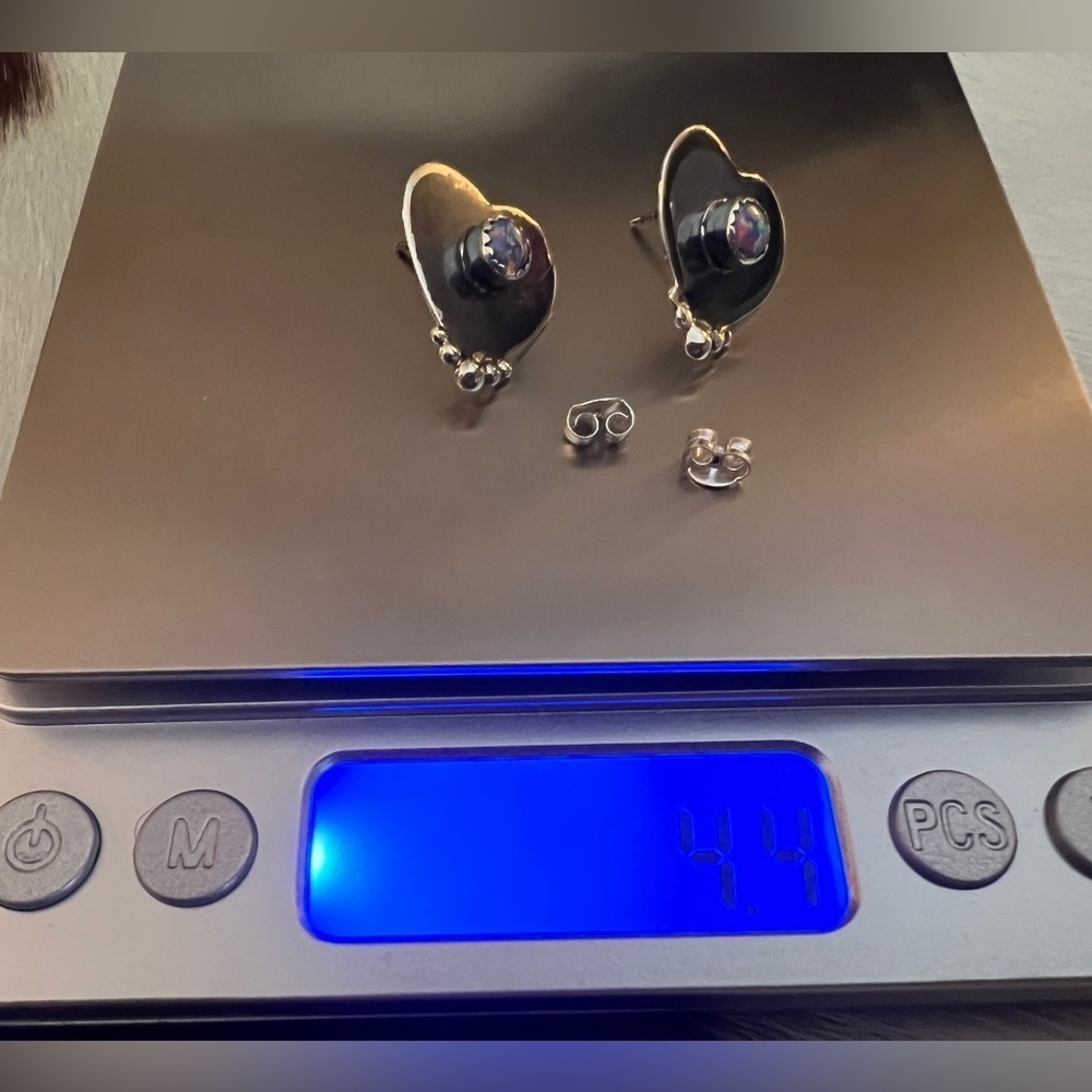 ❤️ Purple Balloon Opal Heart Shaped Navajo Stud Earrings Sterling Silver 4.4 Gms - Picture 8 of 11